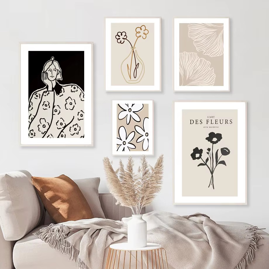 บทคัดย่อลวดลายเสื้อผ้าสาวสายดอกไม้แปะก๊วย Leaf Wall Art พิมพ์ผ้าใบภาพวาดโปสเตอร์ภาพผนังห้องนั่งเล่น Decor