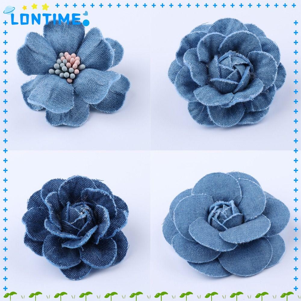 LONTIME ดอกไม้ยีนส์, ผ้ายีนส์ Scrapbooking ดอกไม้ประดิษฐ์, ลูกไม้ Trim เสื้อผ้า DIY เสื้อผ้าดอกไม้