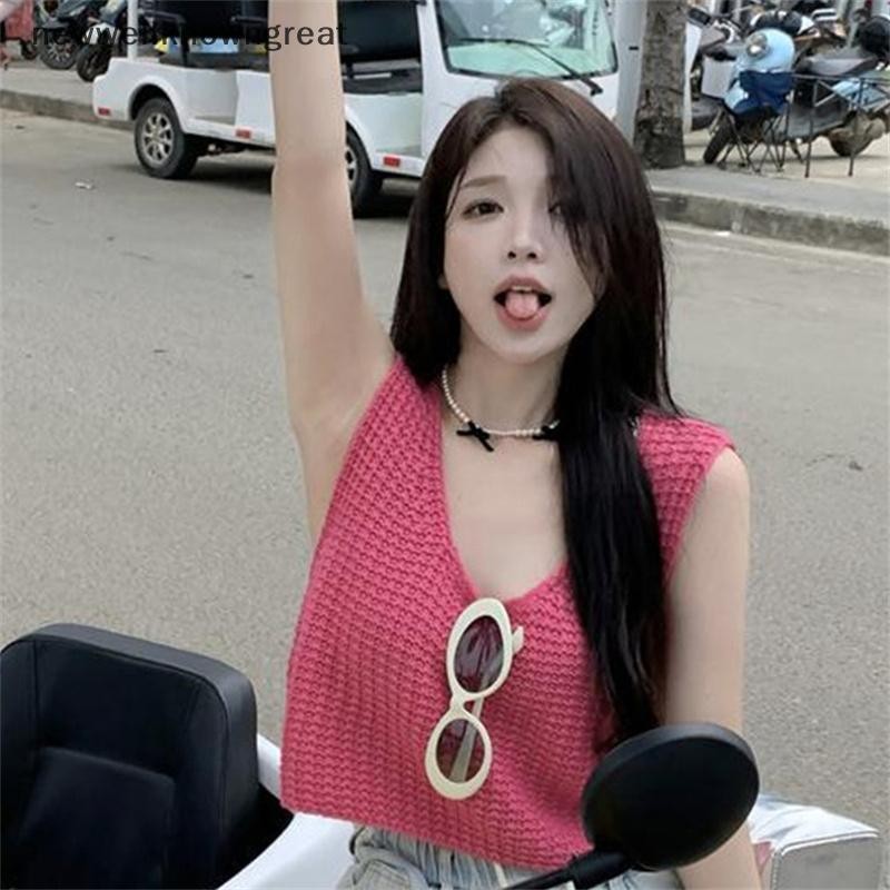 ใหม่wellknowngreat ฤดูร้อน Hotsweet รอบคอถักเสื้อกล้ามผู้หญิงสีทึบแขนกุดเสื้อกั๊กหลวม CAD