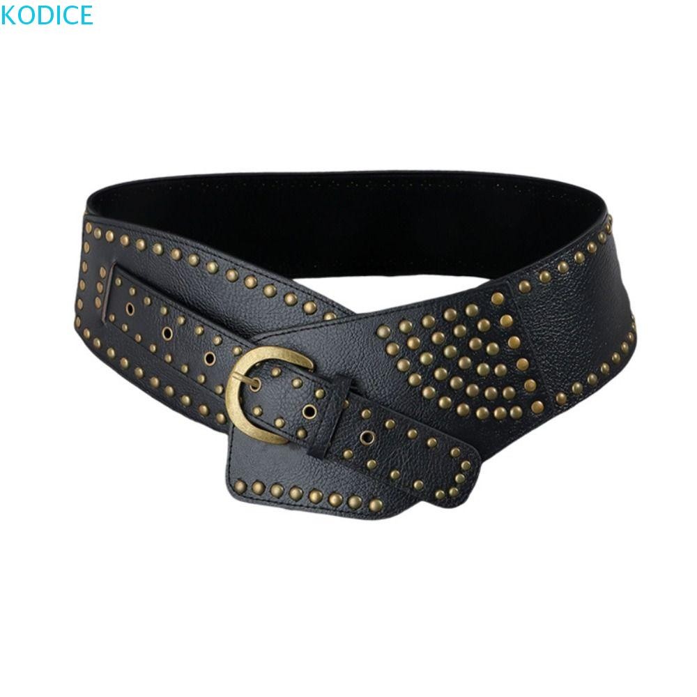 KODICE เข็มขัดหมุดโลหะ,ปรับ Punk กว้าง Cummerbunds, แฟชั่นเข็มขัด PU หนังกระชับสัดส่วนเอวรัดตัวสุภาพสตรี