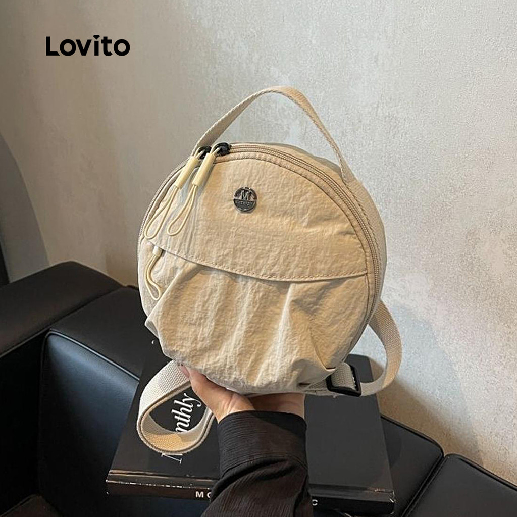 Lovito กระเป๋าสะพายข้างมัลติฟังก์ชั่นทรงกลมธรรมดาแบบลําลองกระเป๋าหลายหัวเข็มขัดสําหรับผู้หญิง LFA73091