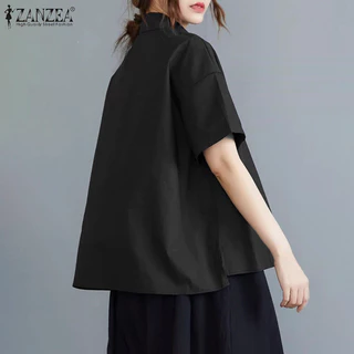 ZANZEA ใส่ ซานเซีย ผู้หญิงเกาหลีลําลองปกวางไหล่แขนสั้นเสื้อพิมพ์ลายดอกไม้
