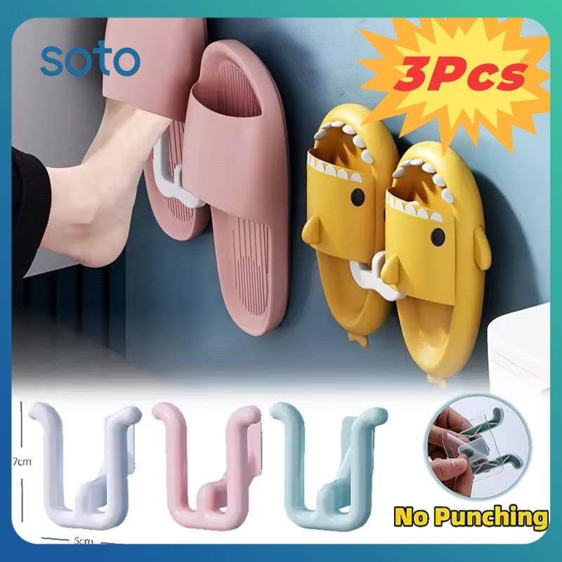 ♫ ราวแขวนรองเท้าแตะ 1/3 ชิ้น พร้อมกาวในตัว ตะขอแขวนรองเท้าแตะแบบเรียบง่ายในห้องน้ำ ราวแขวนระบายน้ำในห้องน้ำ ตะขอเก็บของติดผนังในห้องนอน ราวแขวนรองเท้าสำหรับตากให้แห้ง