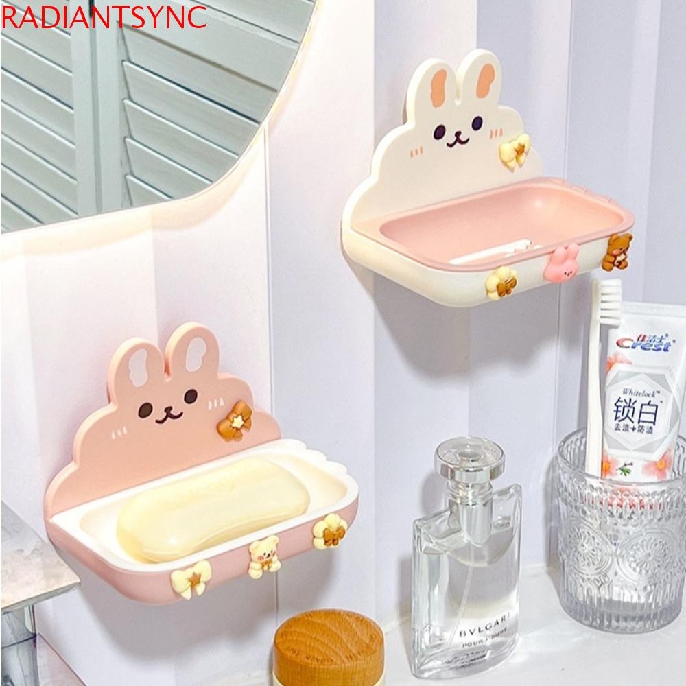 RADIANTSYNC กล่องสบู่ติดผนัง, กระต่ายการ์ตูน 3D Paster Punch Free Soap Rack, แบบพกพาไม่มีการเจาะ Strong Bearing ที่ใส่จานสบู่กันน้ําอุปกรณ์ห้องน้ํา