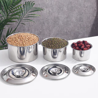SZX โถเครื่องปรุงสแตนเลสปิด กล่องเก็บเครื่องปรุงครัวบ้าน ถังน้ำมันเชิงพาณิชย์พร้อมฝา ชามตีไข่ 14cm/18cm/20cm
