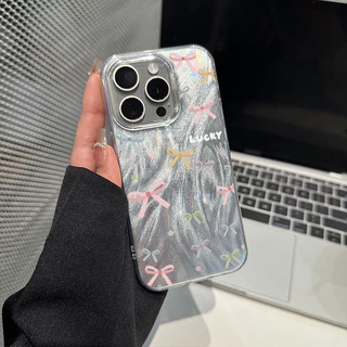 เคสไอโฟน 17 16 เคส Feather Laser Bow Case For iPhone 11 12 13 14 15 Pro X XR XS MAX 7 8 Plus SE เคสโทรศัพท์ เคสไอโฟนสวยๆ