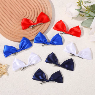 2pcs สีฟ้าและสีขาวริบบิ้นผมผูกโบว์วินเทจด้านปักผมสาวน่ารักกิ๊บ Headwear เครื่องประดับผมสำหรับผู้หญิง
