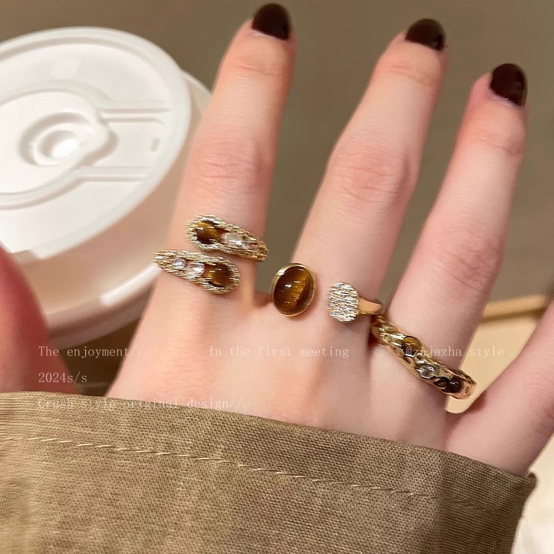 แฟชั่น Retro Tiger Eye Zirconia แหวนสําหรับผู้หญิง