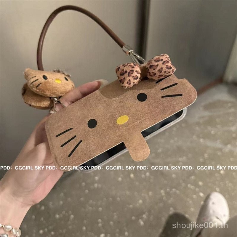 สายคล้องมือการ์ตูนสีน้ำตาล Hello Kitty เหมาะสำหรับ14PROMAX Apple 15เคสมือถือ iphone13/16หุ้มทั้งเครื่องกันกระแทก