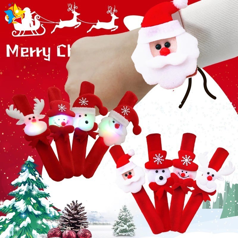 คริสต์มาส LED Slap สร้อยข้อมือผู้ใหญ่เด็ก Snowman Santa Claus Elk สายรัดข้อมือ Xmas ปีใหม่ Holiday Party Supplies