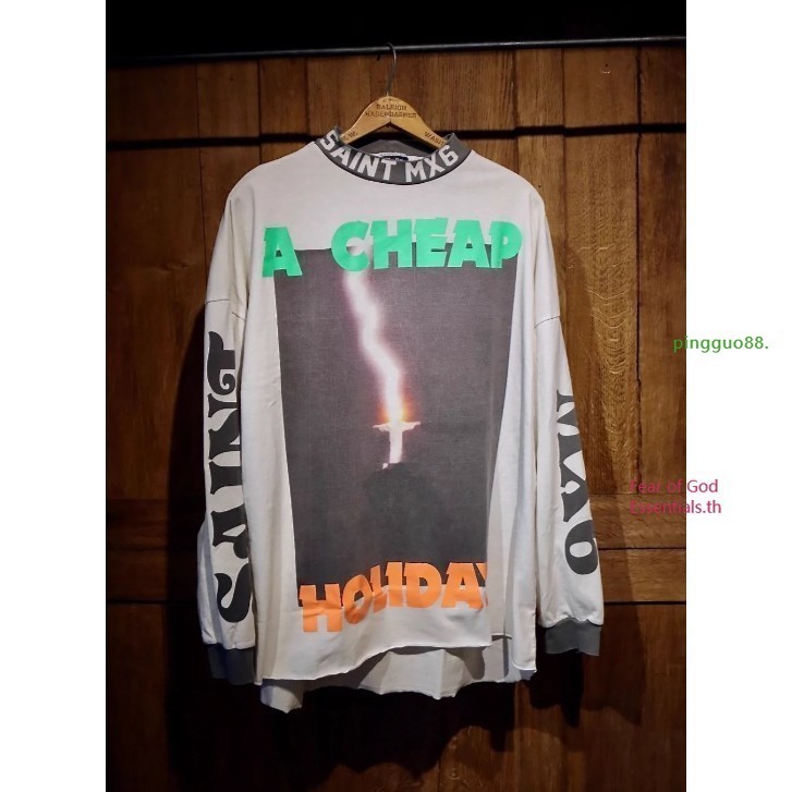 Sa1nt M1CH * AEL A CHE * AP HL * DY Flaming Hand Lightning เสื้อยืดแขนยาว Retro ผู้ชายและผู้หญิง