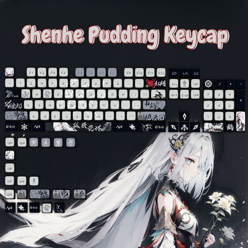 Genshin Impact Shenhe พุดดิ้ง Keycap SAX โปรไฟล์ 125 คีย์ PBT ห้าด้าน Dye Sublimation Raiden Shogun Hutao Mechanical Keycaps ส่วนบุคคล Creative ด้านล่างโปร่งแสง Keycaps