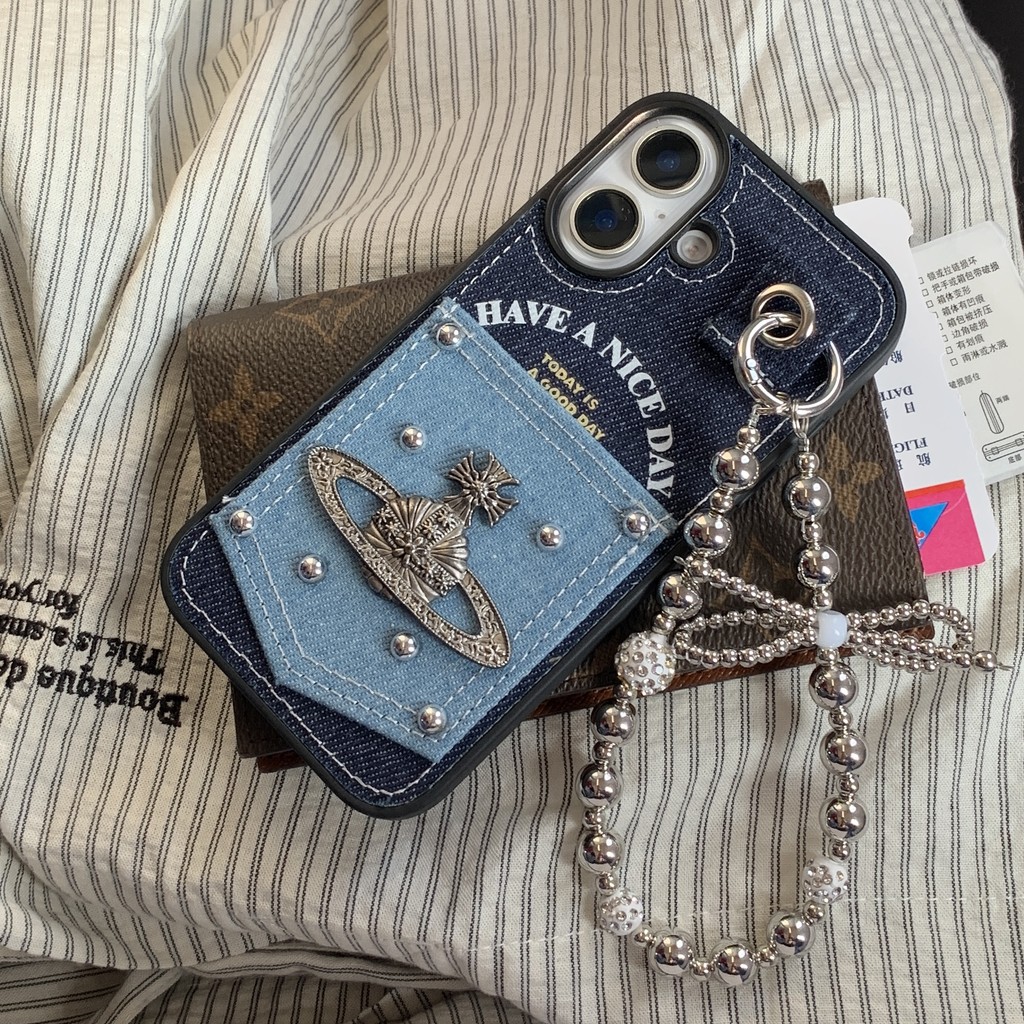 คาวบอย Starball ลูกปัดปกหลัง denim TPU สําหรับ Apple IPhone 16 15 14 13 Pro Max เคสกันกระแทก