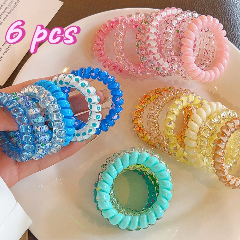 6ชิ้น/เซ็ตแฟชั่นเรซิ่นความยืดหยุ่นสูงพิมพ์ผูกผมสําหรับผู้หญิง