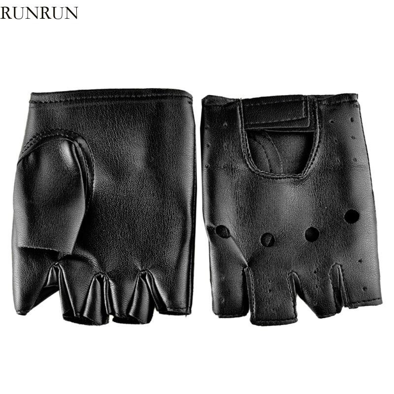 Runny ถุงมือหนังครึ่งนิ้วเทียมสําหรับรถจักรยานยนต์ปาร์ตี้ Fingerless Mittens