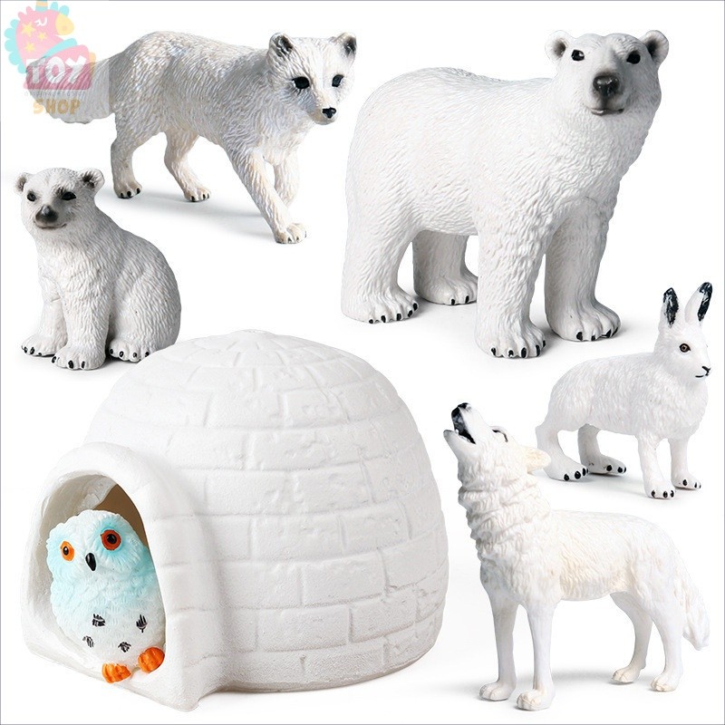 จําลองpolar Animal Big IglooชุดPolar Bear Polar Rabbit Polar Wolf Polar Fox Penguinชุดเครื่องประดับ