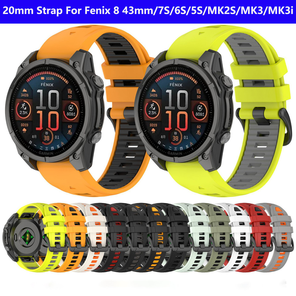 20 มม.สายนาฬิกาสําหรับ Garmin Fenix 8 AMOLED MK3 MK3i 43 มม.MK2S Epix PRO S70 42 มม.Fenix 7S 6S PRO 5S Plus Quick Fit dual สีเปลี่ยนสายรัดข้อมือ
