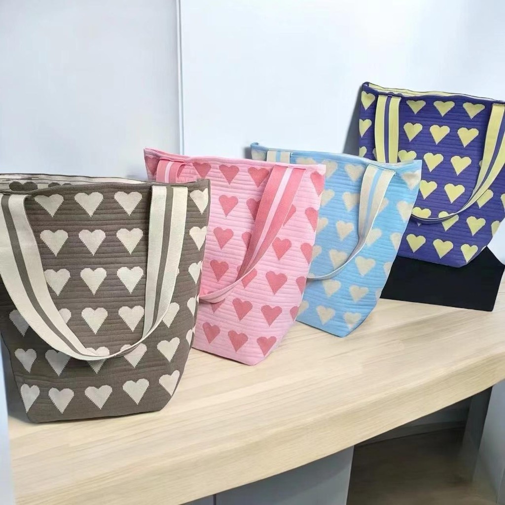 【พร้อมส่ง】miss bag fashion กระเป๋าช๊อปปิ้งไฮโซทอลายริ้ว กระเป๋าทรงสวย