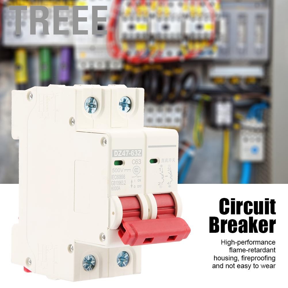 Treee 2P DC 500V 63A เบรกเกอร์มินิ MCB ความปลอดภัย DZ47-63Z-2P MV6