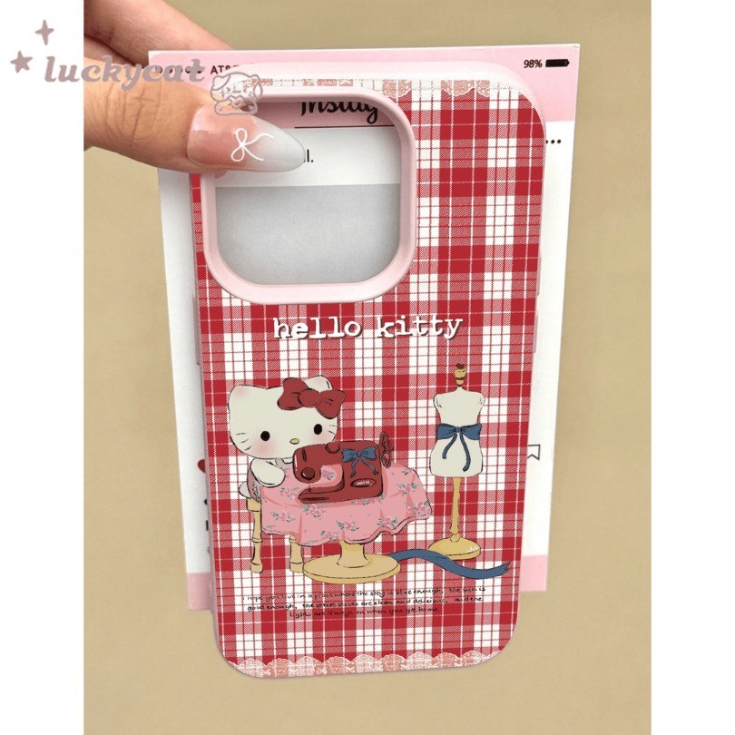 Iphone 16 15 14 13 12 11 Pro Max X Xr Xs Max เคสโทรศัพท์ Silly น่ารักเย็บเสื้อผ้า KT Cat หนังนุ่มปกหลัง