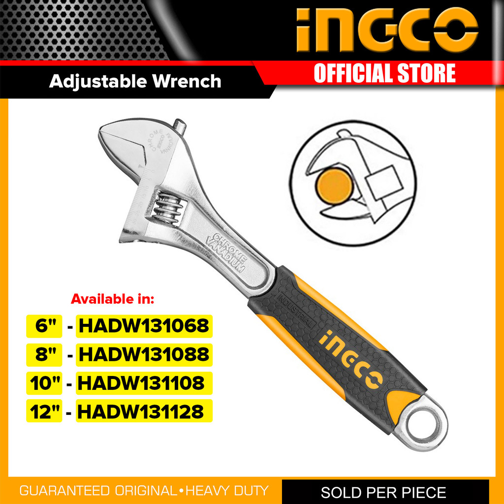 Ingco ประแจเลื่อน ด้ามหุ้มยาง 8/10/12นิ้ว  รุ่น  8" HADW131088 | 10" HADW131108  | 12" HADW131128 เกรดอุตสาหกรรม