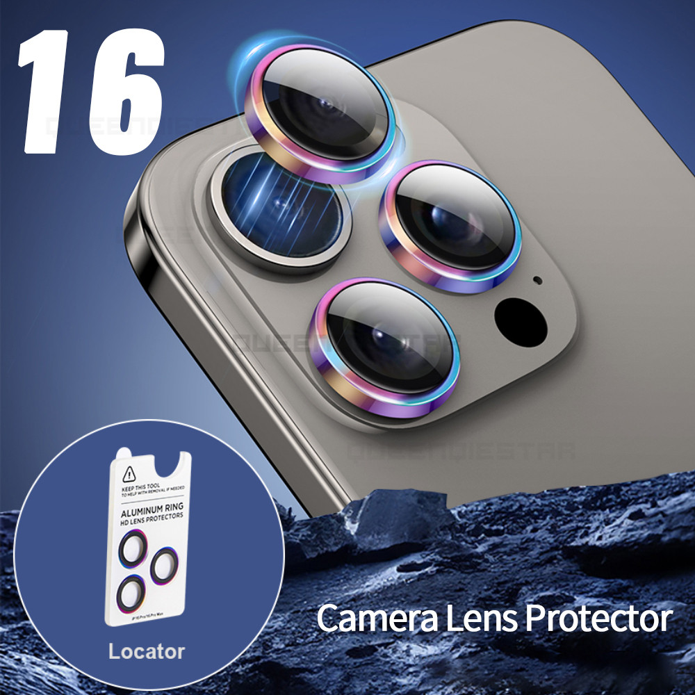ตัวป้องกันเลนส์กล้อง สำหรับ iPhone 16 15 14 13 12 11 Pro Max 16 Plus 13 Mini ตัวป้องกันเลนส์ พรีเมี่ยม HD กระจกนิรภัย แหวนโลหะ เลนส์ฝาครอบหน้าจอฟิล์ม