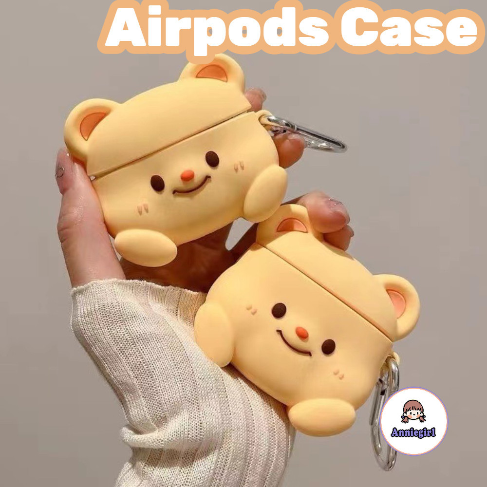 การ์ตูนเนยหมี Anti-lost Hook หูฟังสําหรับ Airpods 1/2/3/Pro 2 ซิลิโคนอ่อนนุ่มบลูทูธไร้สายหูฟังชุดหูฟัง Dirt Resistance ฝาครอบป้องกัน
