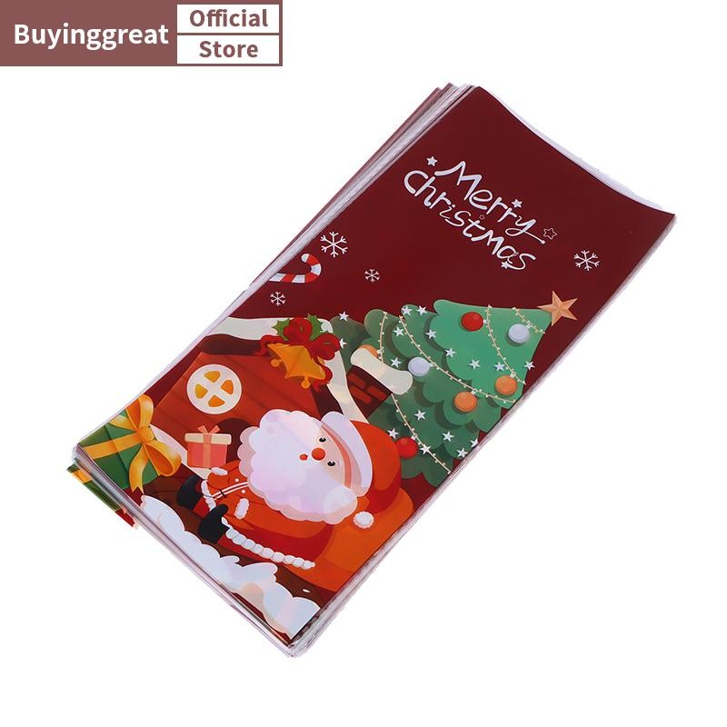 Tst 50 ชิ้นคริสต์มาสขนมถุงบรรจุภัณฑ์ของขวัญริบบิ้นผูกคุกกี้เบเกอรี่ Xmas ถุงพลาสติกเด็ก Party Favors ห่อกระเป๋า SG