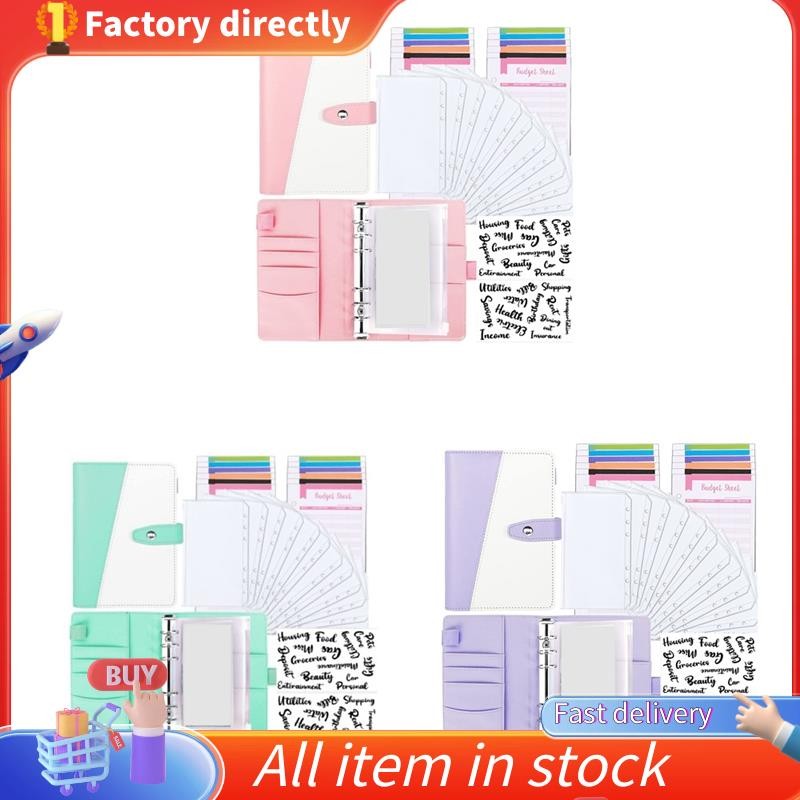 ในสต็อก-Budget Binder พร้อมซองจดหมายเงินสด, A6 PU หนัง Budget Binder พร้อมซองจดหมายและแผ่น Budget, B