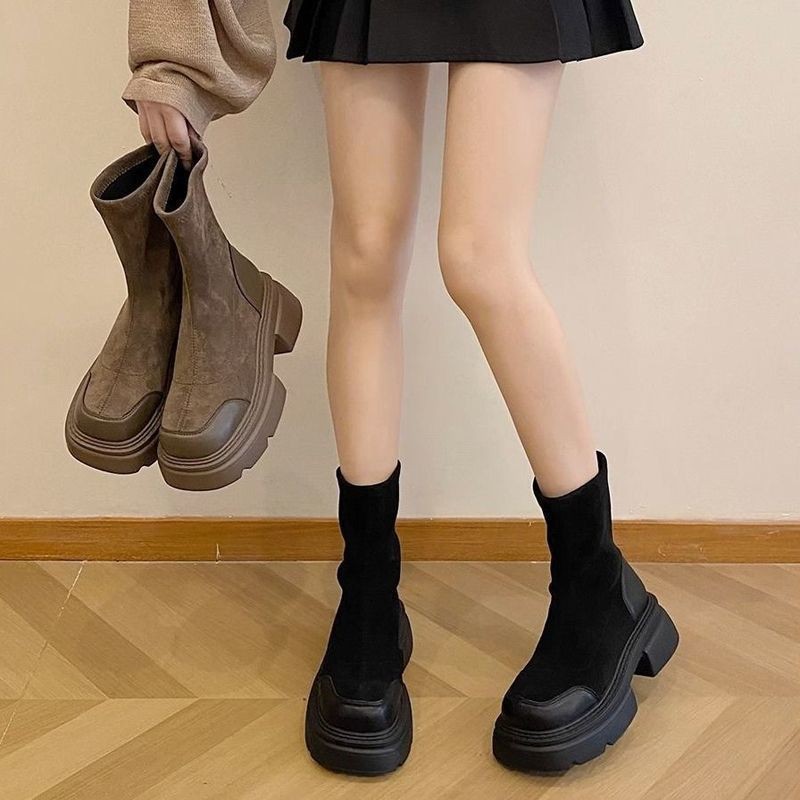 Martin Boots Mid-Tube Boots Casual สบายเวอร์ชั่นเกาหลี Cl