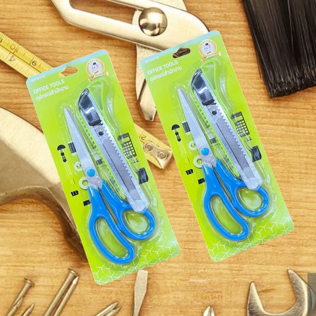 GT-0179 อุปกรณ์สำนักงาน 1ชุด 2 pcs. กรรไกร คัตเตอร์ใหญ่ 15ซ.ม
