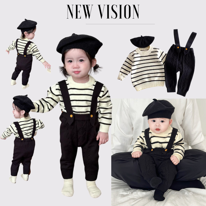ฤดูใบไม้ร่วงฤดูหนาวชุดเด็กวัยหัดเดินเด็กสไตล์ใหม่ลายเสื้อแขนยาว + Overalls Tuous