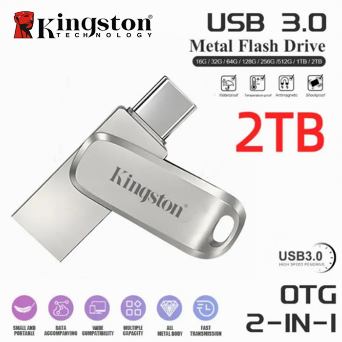 Kingston 1TB 2TB 2 in1 Mini OTG Type-C ไดรฟ์ปากกา Usb3.0 Memory Stick สําหรับ Android PC รองรับ iPhone15/16 USB Stick Key