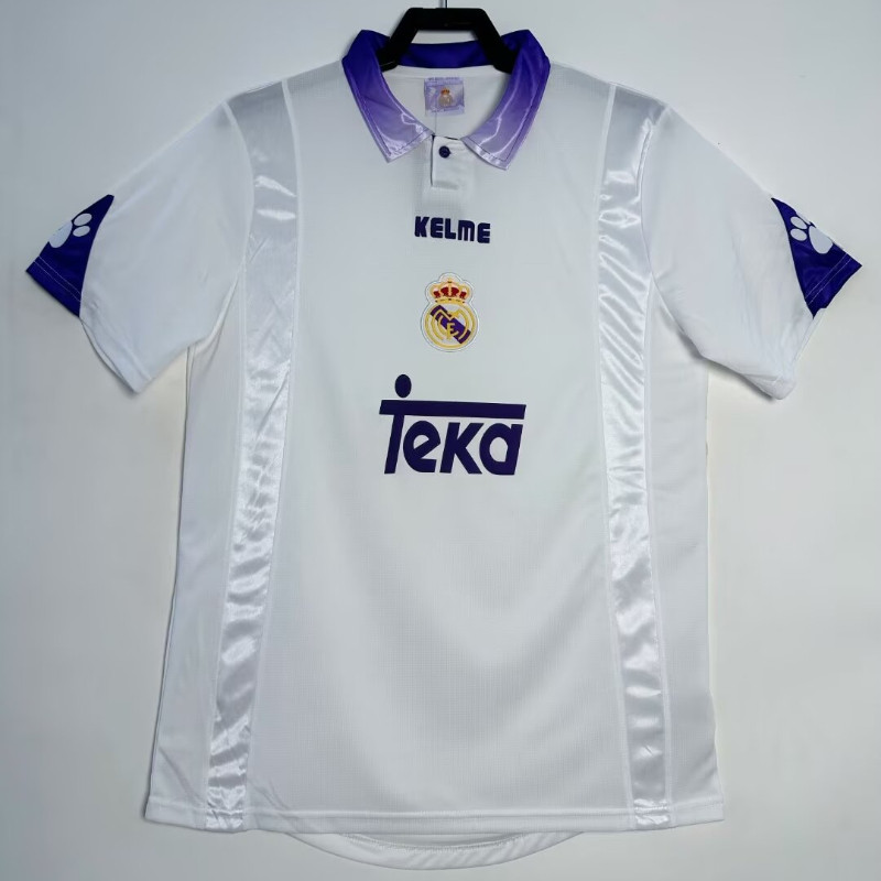 1997/98 Real Madrid HomeVintage Soccer Jersey S-XXL ผู้ใหญ่แขนสั้นแห้งเร็วกีฬาฟุตบอล Top AAA