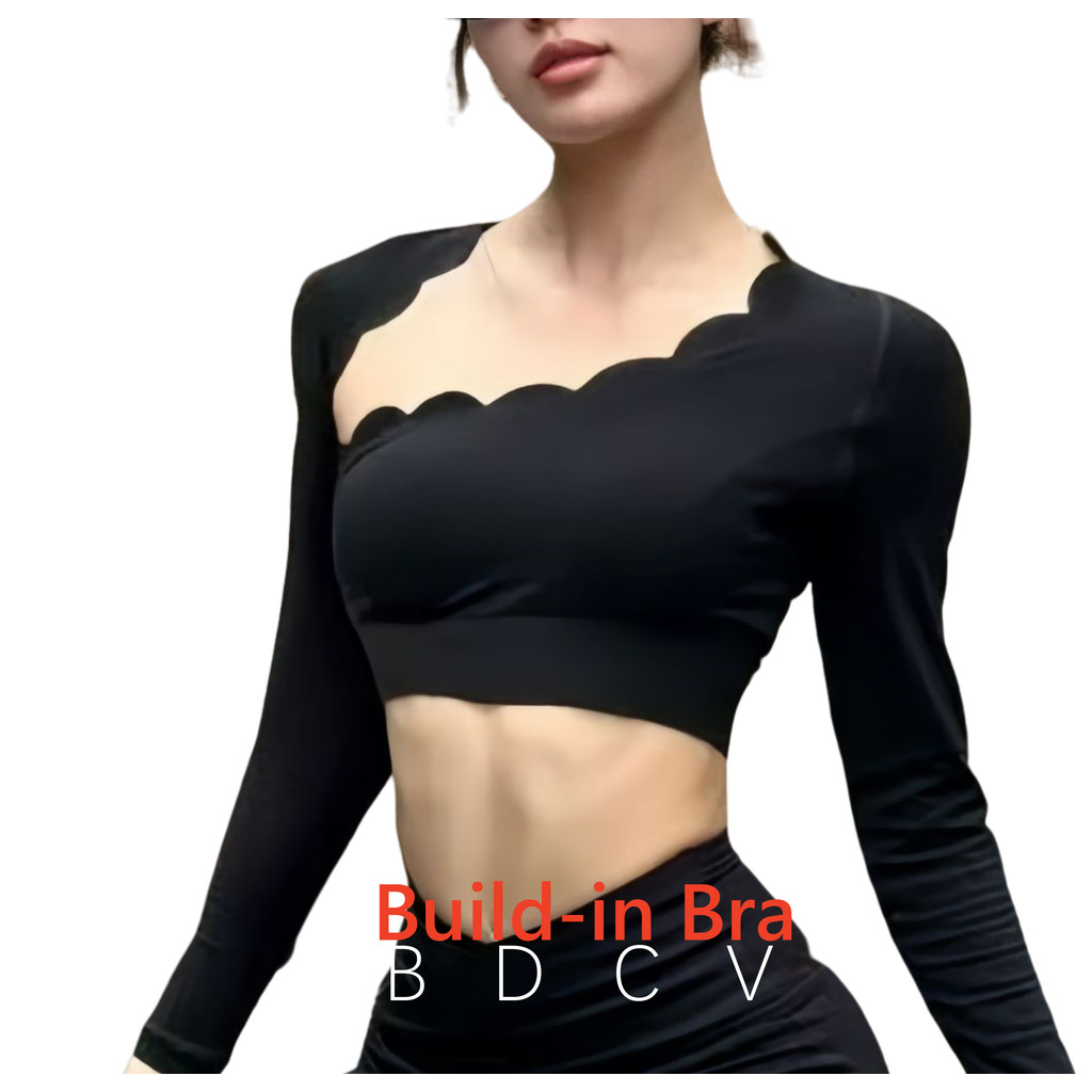 Bdcv SHELL ไม่สม่ําเสมอโยคะ OOTD ชุดแขนยาวยืด Slim-Fit Breathable Quick-Drying Pilates การฝึกอบรมชุดออกกําลังกายสวมใส่