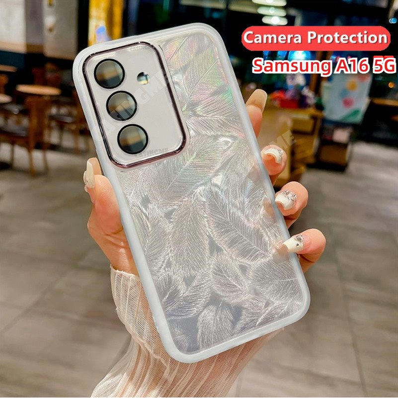 Samsung A16 5G 2024 Glitter Feather รูปแบบซิลิโคนนุ่มสําหรับ Samsung Galaxy A16 A26 A36 A56 SamsungA16 16 16A 4G 5G กันกระแทกเคสโทรศัพท์กล้อง Len ป้องกันปกหลัง