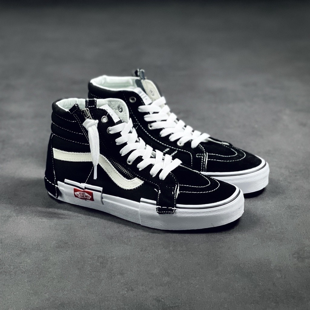 VANS Vault Sk8-Hi Cap LX deconstructivism รองเท้าผ้าใบที่มีซิปสีดำและสีขาว-1903