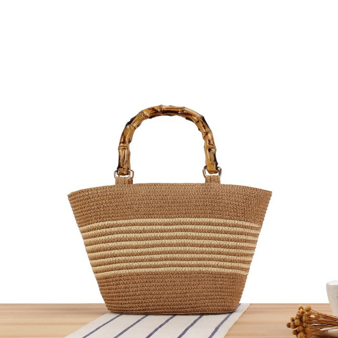 พร้อมส่ง 2 สี กระเป๋าสาน หูไม้ สานลาย ทรงshoppping bag minimal P258