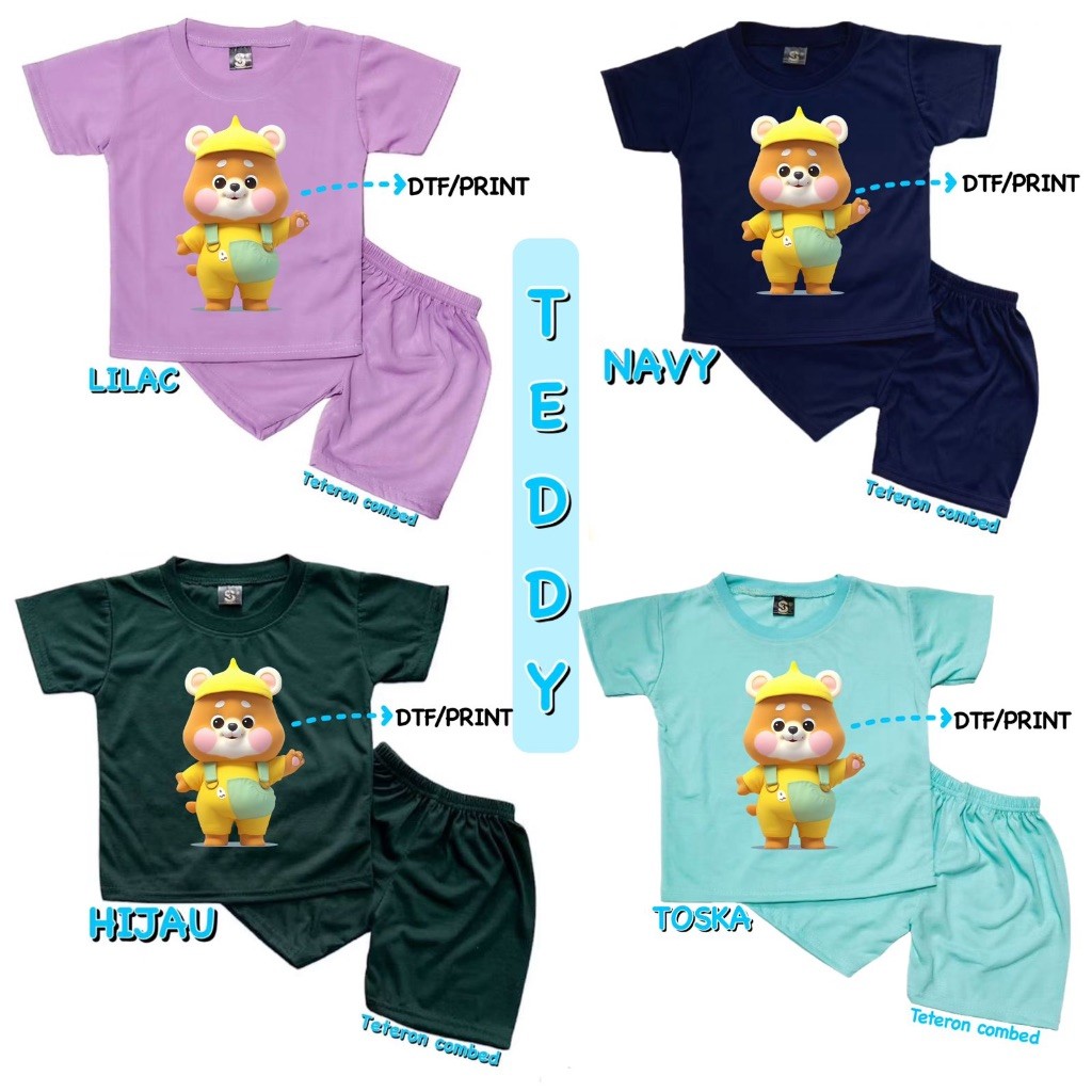 KATUN YEYA - ชุดสั้นทําจากผ้าฝ้าย DTF BIG TEDDY BEAR/BEAR