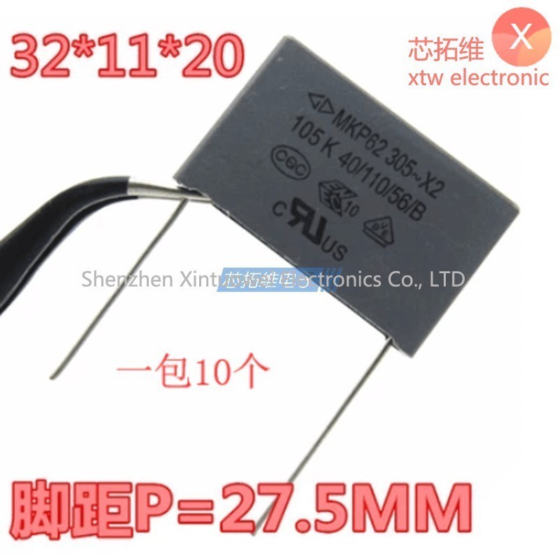 10 ชิ้น/ล็อตฟิล์มตัวเก็บประจุ MKP62 305V X2 105K 1UF 105 305VAC ความปลอดภัย Gauge Capacitor Pin ระยะทาง 27 มม.