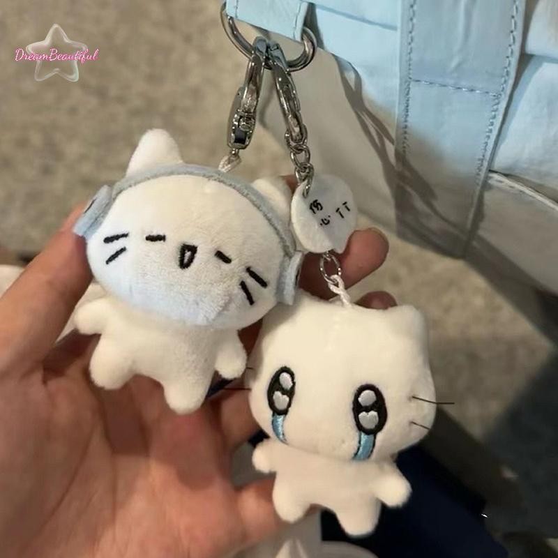 <ดีบีเอฟ> หูฟังน่ารักลูกแมวคู่พวงกุญแจมินิร้องไห้แมวตุ๊กตาตุ๊กตาพวงกุญแจการ์ตูนสุนัขผึ้งกระเป๋าจี้ชกระเป๋าเป้สะพายหลังตกแต่งใ