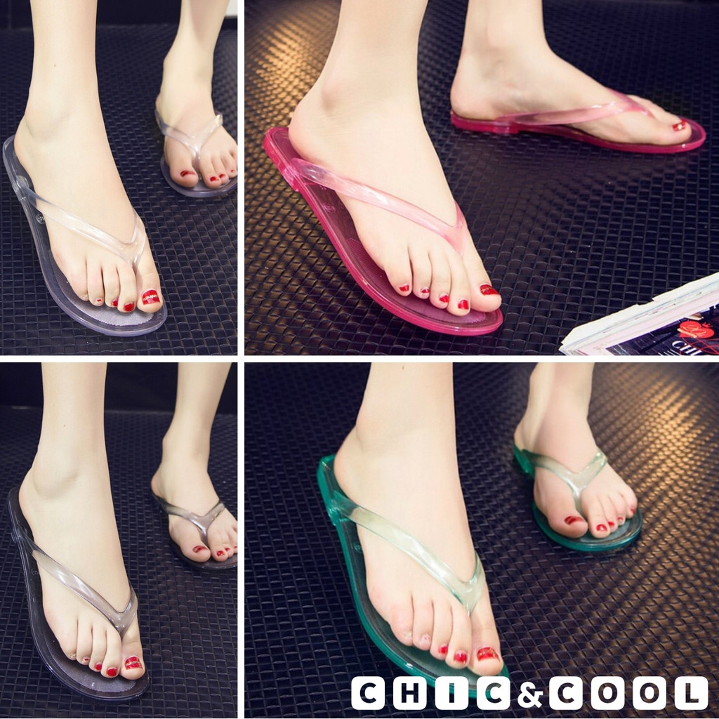 & รองเท้าแตะ ยางใส หูคีบ 4 สี สวยงาม ใส่สบาย ส้นแบน (39)