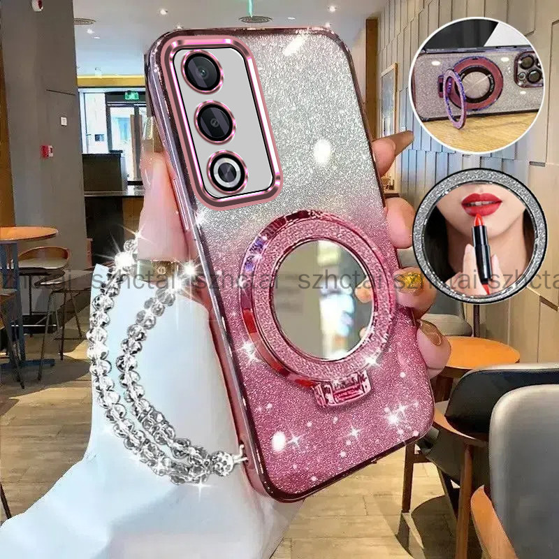 ปลอกoppo A3 Pro 5G A3X 5G/ A3 A38 A18 A58 A60 A79 5GหรูหราElectroplated Glitterเคสโทรศัพท์พร้อมความงามแต่งหน้ากระจกผู้ถือสร้อยข้อมือLanyard Soft Case