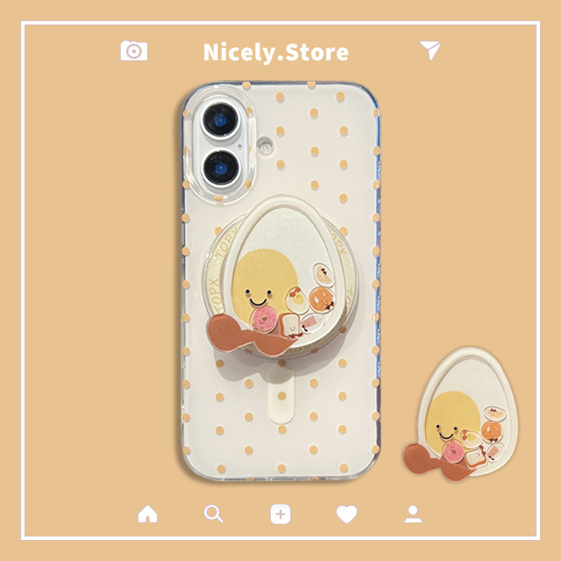 น่ารักสีเหลือง Wave Point ไข่ Slippable ผู้ถือแม่เหล็กไร้สายชาร์จเคสโทรศัพท์สําหรับ iPhone 16 15 14 13 Pro Max 16Pro 15Promax IMD ป้องกันฝุ่นกรณี