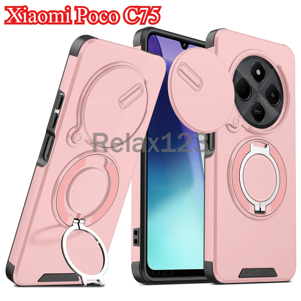 สําหรับ Xiaomi Poco C75 4G PocoC75 4G Poco C 75 4G ปลอก 2024 สไลด์กล้องเลนส์ป้องกันเคสโทรศัพท์เกราะแม่เหล็กดึงดูดแหวนกันกระแทกปกหลัง