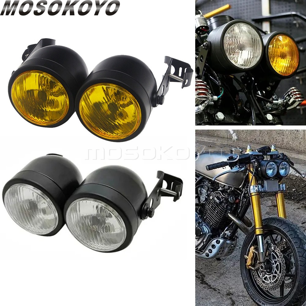 Yรถจักรยานยนต์3.5 "คู่ไฟหน้า Retro ด้านหน้า W/Mount Bracket สำหรับ Honda CB Suzuki Yamaha Cafe Racer
