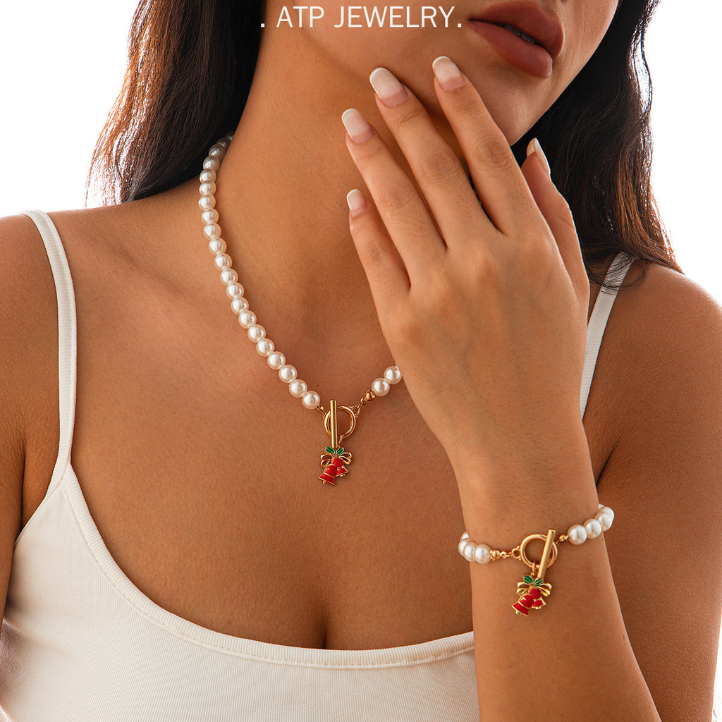 Atp ต้นคริสต์มาส Jingle Bells Snowflake เลียนแบบไข่มุกชุดเครื่องประดับแฟชั่น,สร้อยคอและสร้อยข้อมือชุ