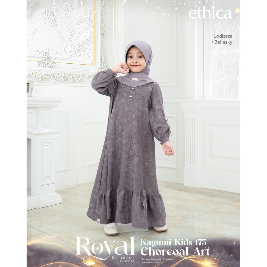 Ethica Admire เด็ก 173 Gamis สาว Sarimbit Royal 39 สีดํา Salute Royal 40 Chorcoal Art ชุด