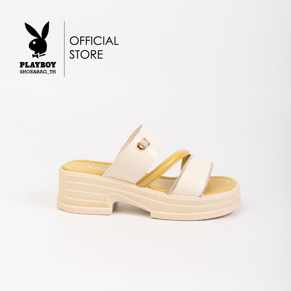 PLAYBOY รองเท้าแตะแพลตฟอร์ม รหัส ST-HS244C121 ดีไซน์ทรงแตะสูงแบบสวมสายคาดติดอะไหล่เพชร มี2 สี สีLemonและสีCharcoal