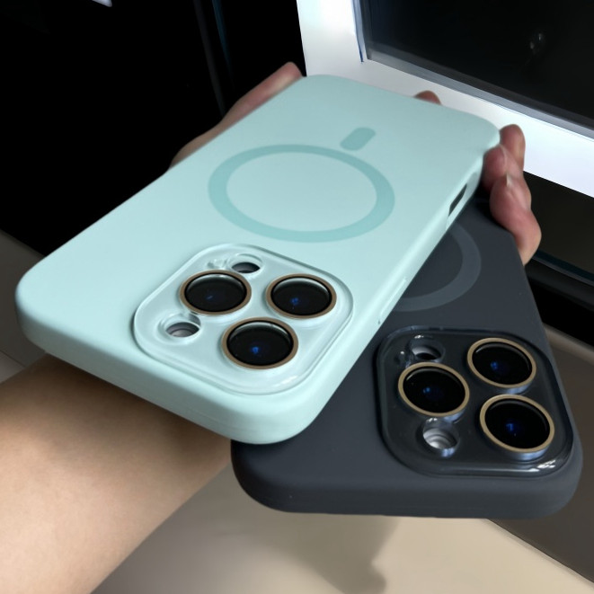 【With Lens Film/Silicone soft case/Purple】เคส compatible for iPhone 15 14 13 12 16 pro max case